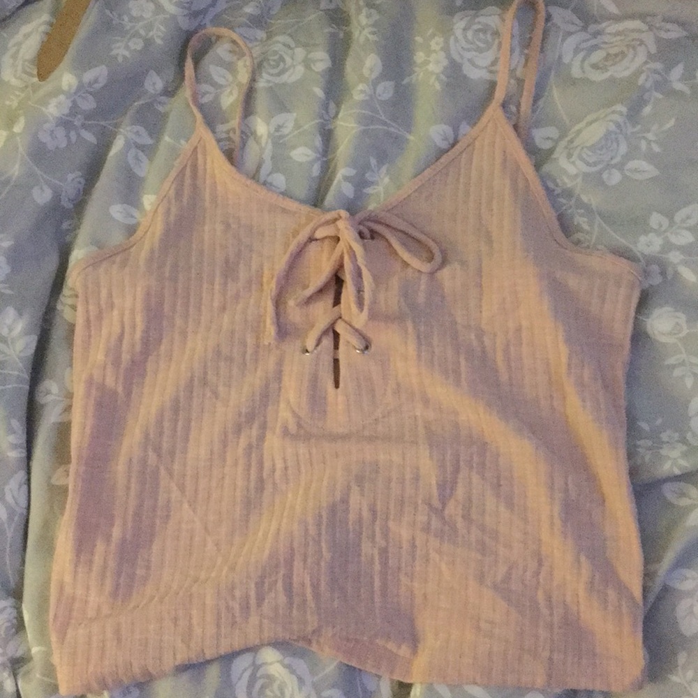 blush baby pink tie ribbed cami